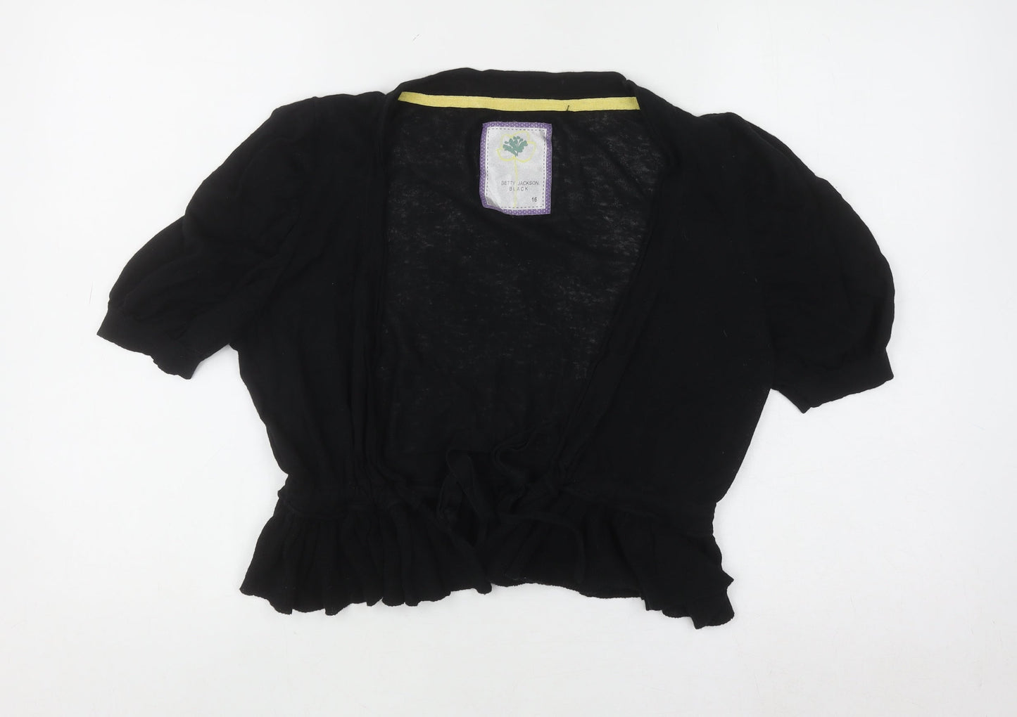 Betty Jackson Black Women Black Linen Blend Short Sleeve Shrug Size 16