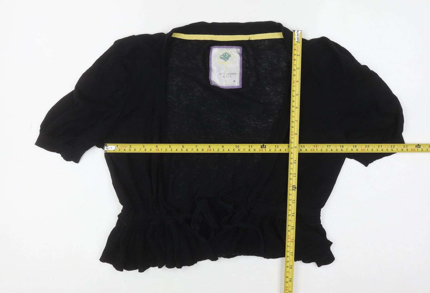 Betty Jackson Black Women Black Linen Blend Short Sleeve Shrug Size 16