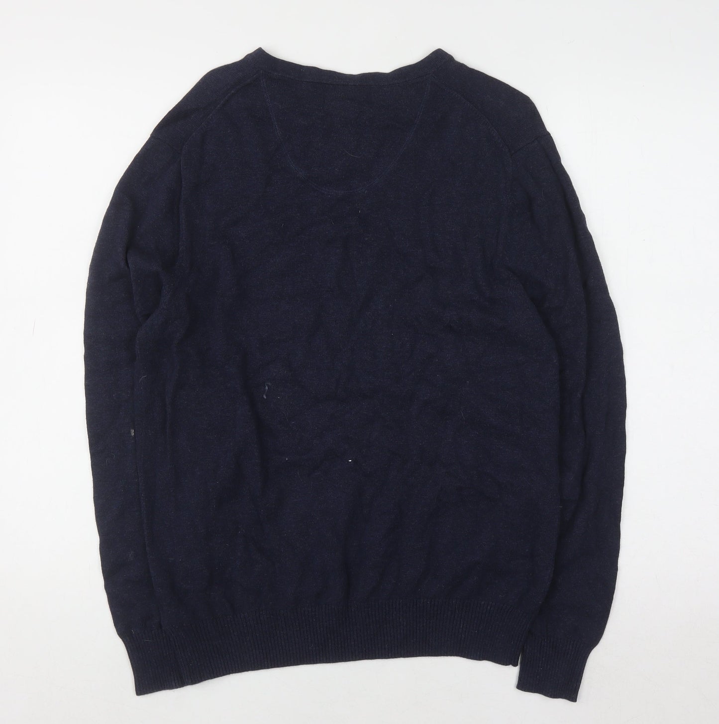 Racing Green Men's Blue Cotton V-Neck Jumper Size M Classic Knitwear