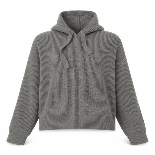 Front view of Missguided Women’s Grey Knitted Hoodie UK 6/8 Acrylic Pullover