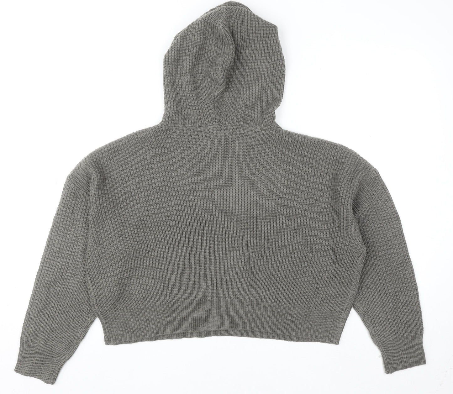 Missguided Women’s Grey Knitted Hoodie UK 6/8 Acrylic Pullover