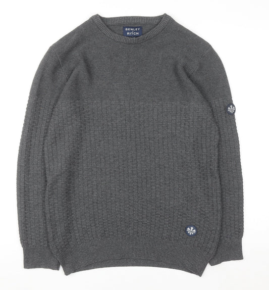 Bewley & Ritch Men's Grey Waffle Knit Cotton Blend Jumper M