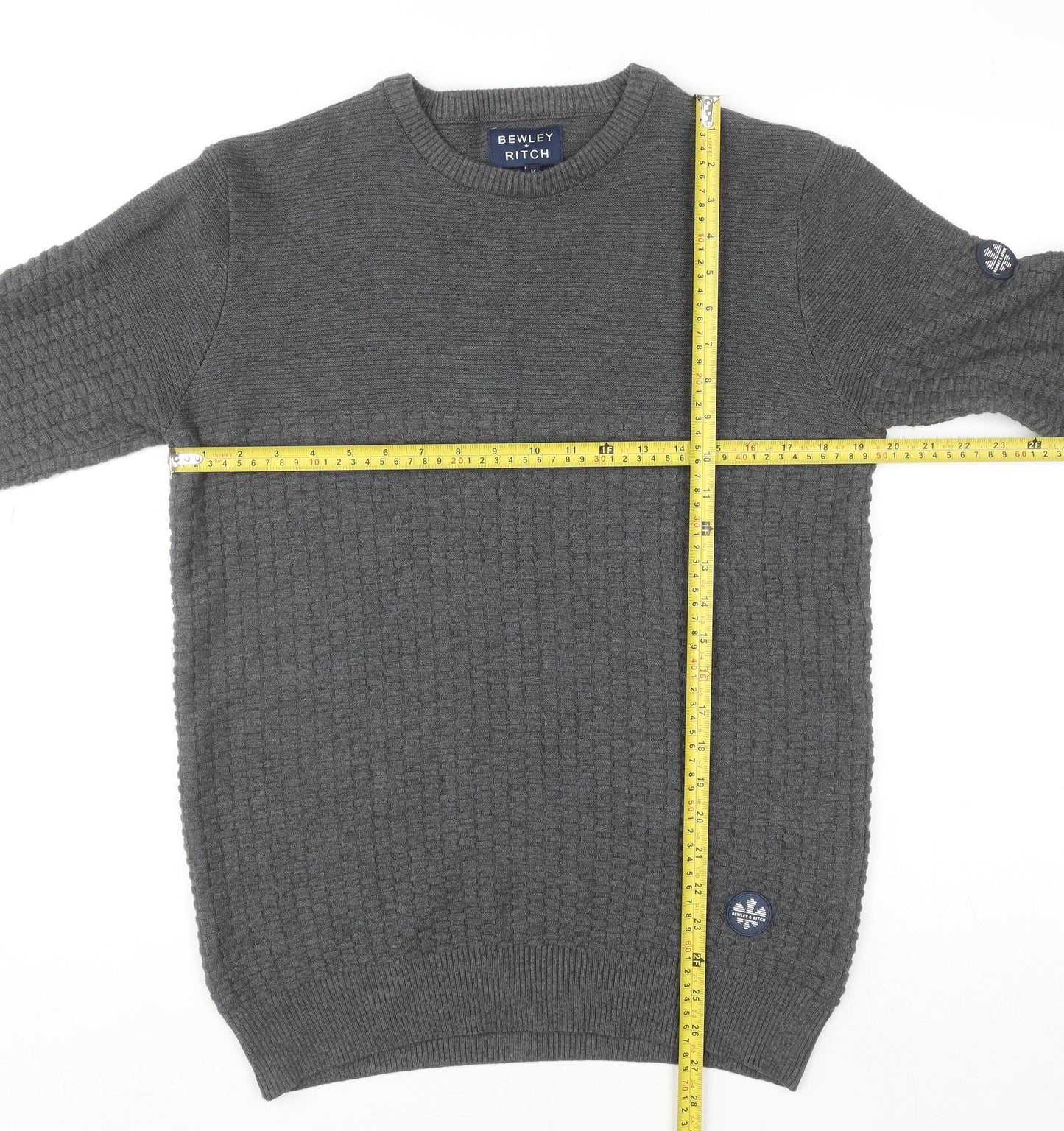 Bewley & Ritch Men's Grey Waffle Knit Cotton Blend Jumper M