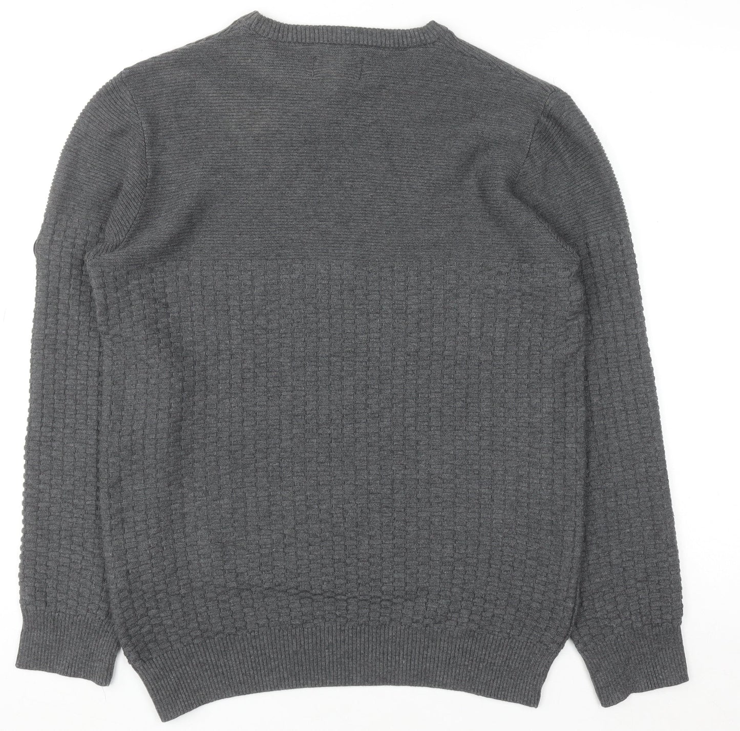 Bewley & Ritch Men's Grey Waffle Knit Cotton Blend Jumper M