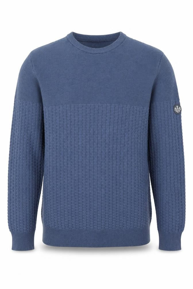 Bewley & Ritch Men’s Blue Medium Crew Neck Waffle Knit Cotton Jumper