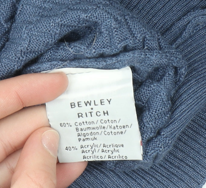Bewley & Ritch Men’s Blue Medium Crew Neck Waffle Knit Cotton Jumper