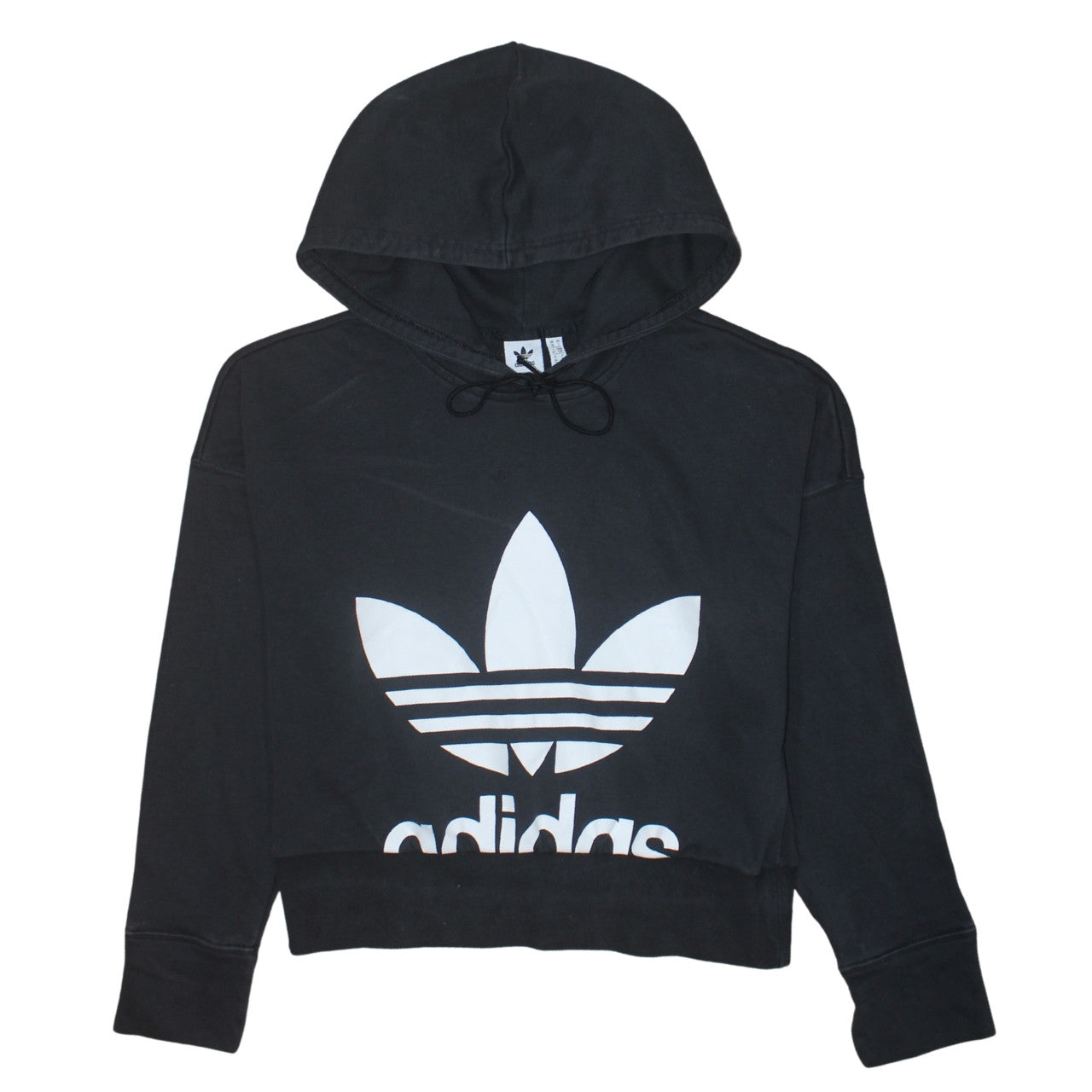 Adidas Women's Black Cropped Hoodie Size 10 Drawstring Hooded Sweatshirt