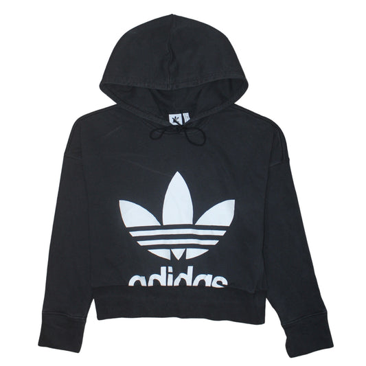 Adidas Women's Black Cropped Hoodie Size 10 Drawstring Hooded Sweatshirt