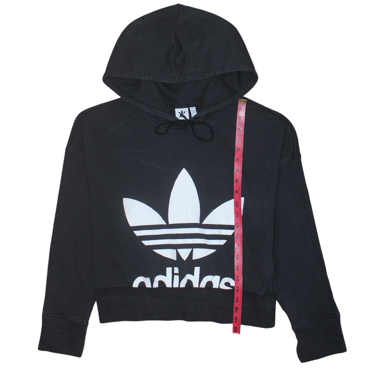 Adidas Women's Black Cropped Hoodie Size 10 Drawstring Hooded Sweatshirt
