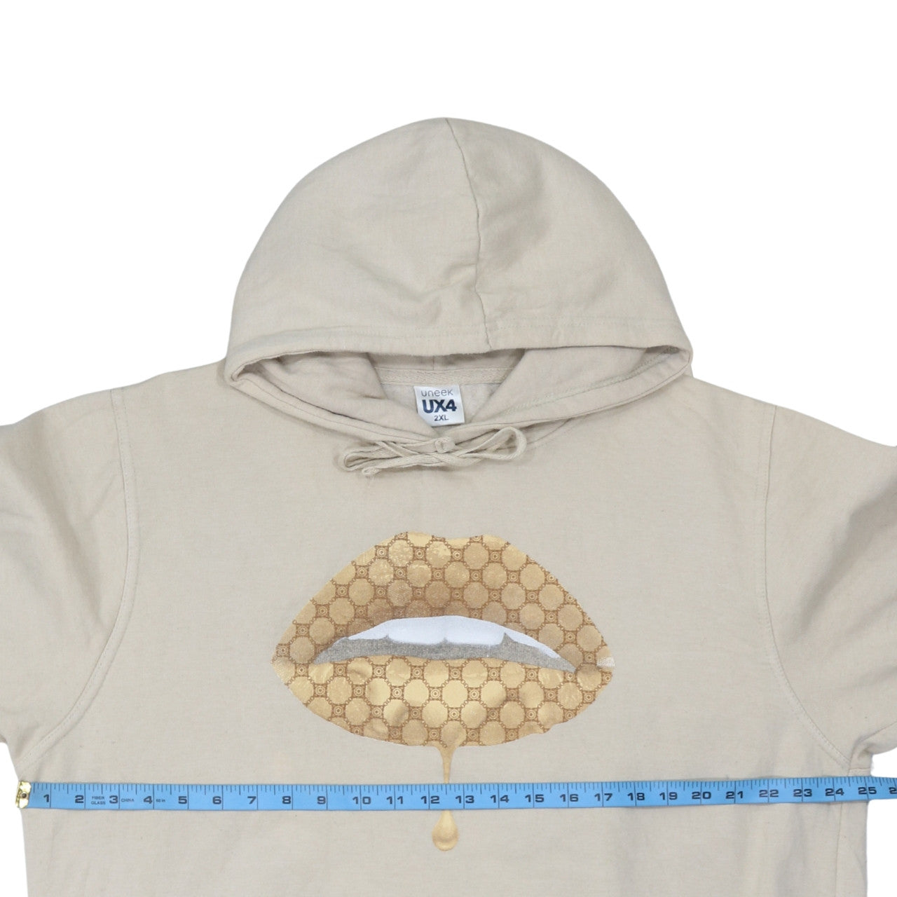 Uneek UX4 Womens Beige Pullover Hoodie 2XL Graphic Lips Design