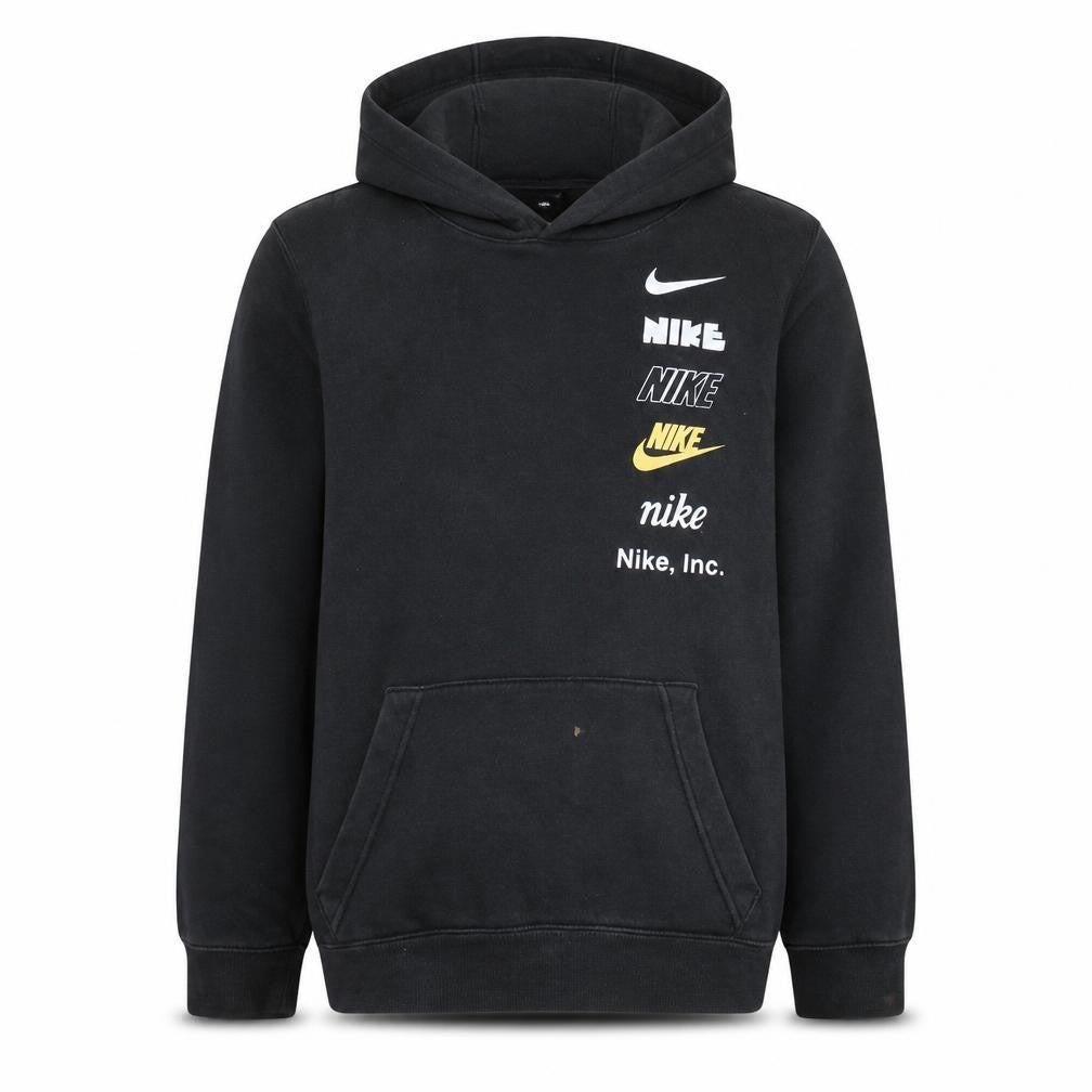 Nike Boys Black XL Pullover Hoodie with Multi Logo Print