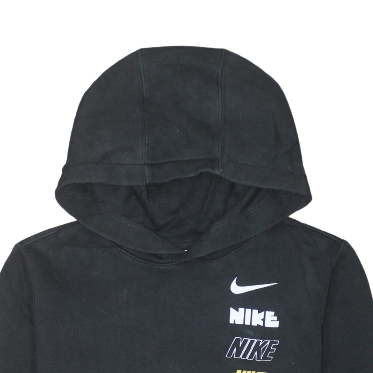 Nike Boys Black XL Pullover Hoodie with Multi Logo Print