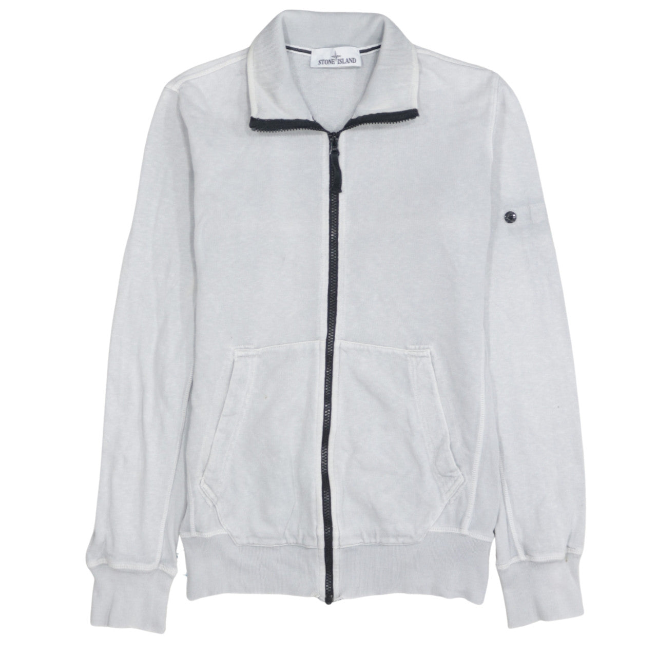 Stone Island Men's Grey Full Zip Mock Neck Cotton Sweatshirt Size S