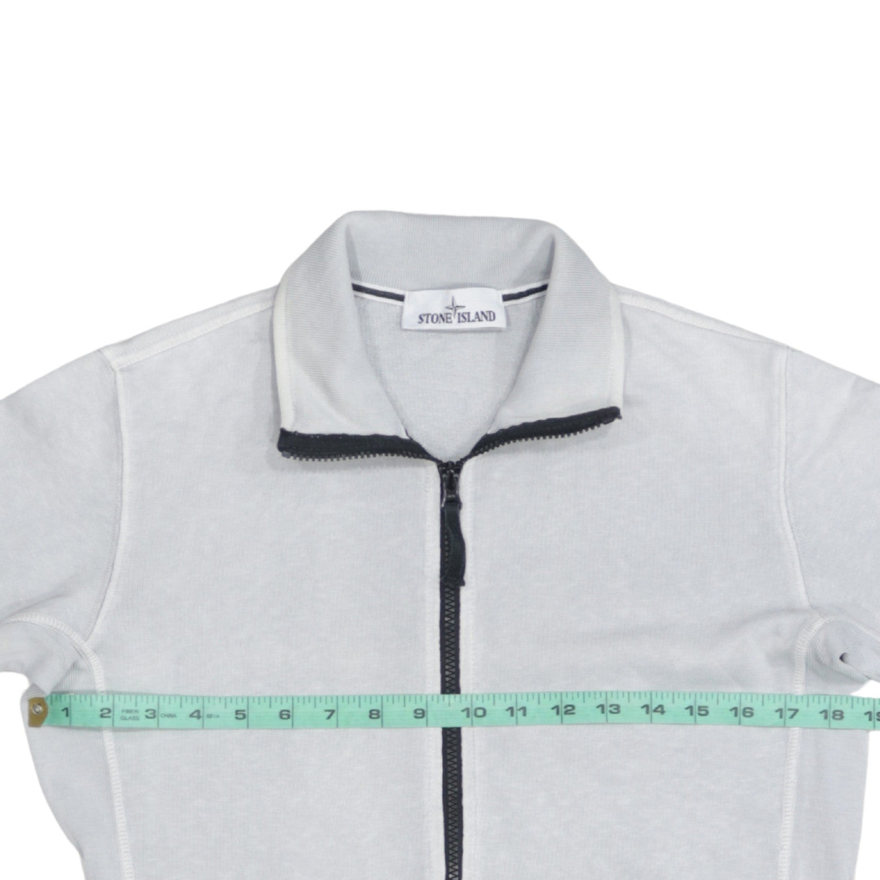 Stone Island Men's Grey Full Zip Mock Neck Cotton Sweatshirt Size S