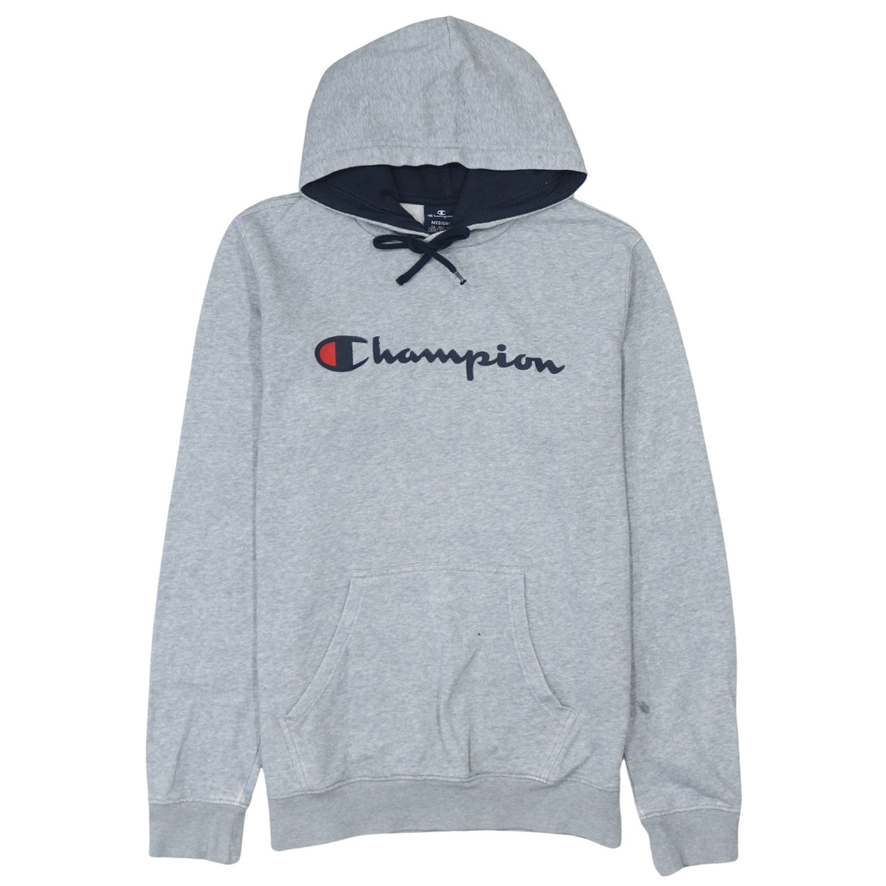 Champion Men's Grey Hoodie Medium Pullover Logo Cotton Blend