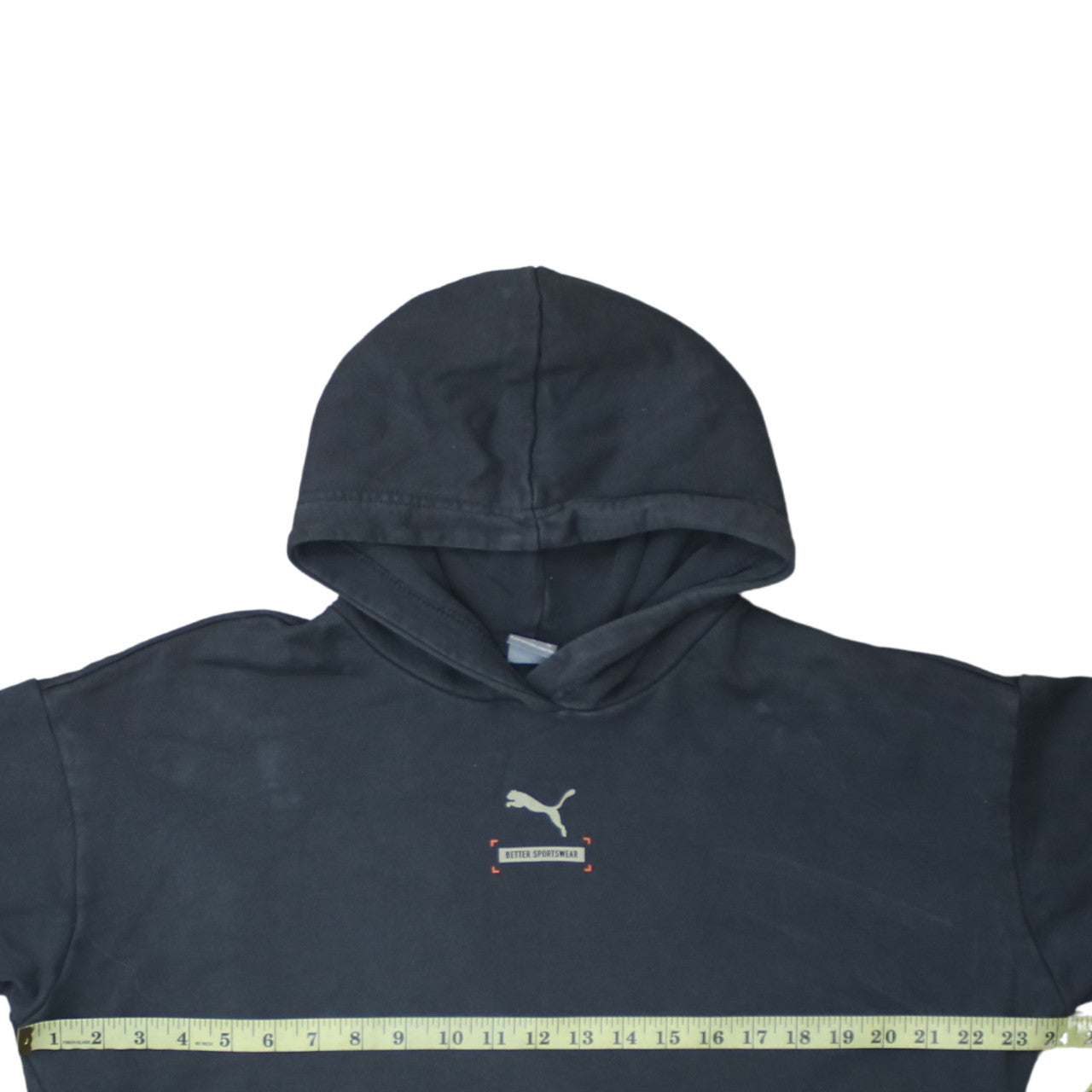 Puma Womens Black Crop Pullover Hoodie Medium Cotton Logo Sportswear
