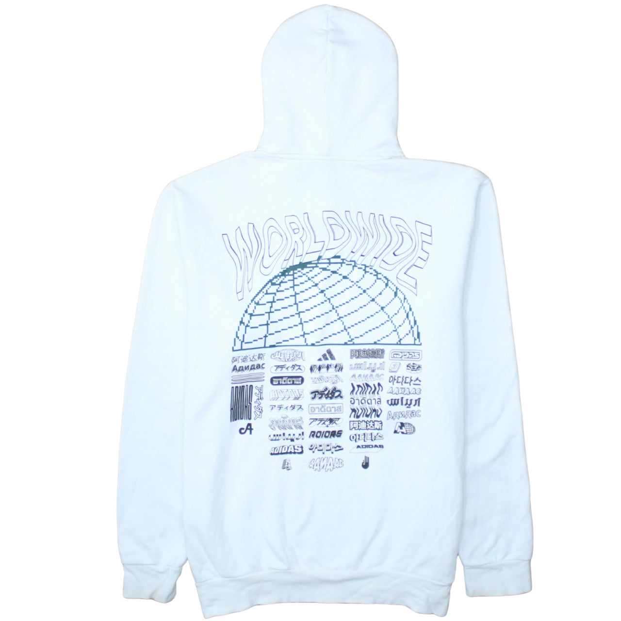 Adidas Men's White Pullover Hoodie L Worldwide Graphic Fleece Sweatshirt