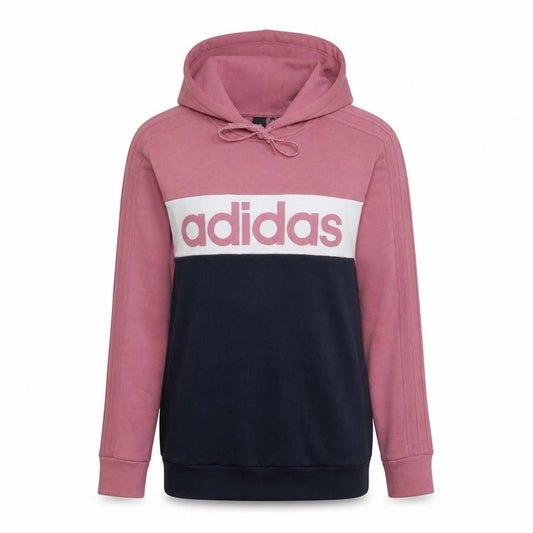 Adidas Womens Pink & Navy Pullover Hoodie L 16-18 Logo Sweatshirt