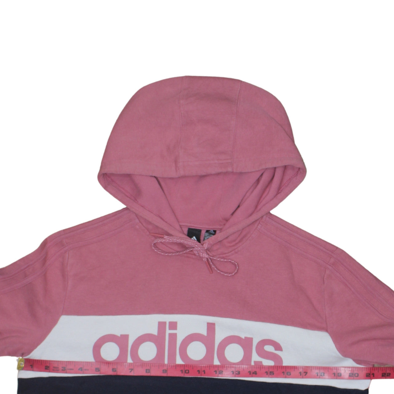 Adidas Womens Pink & Navy Pullover Hoodie L 16-18 Logo Sweatshirt