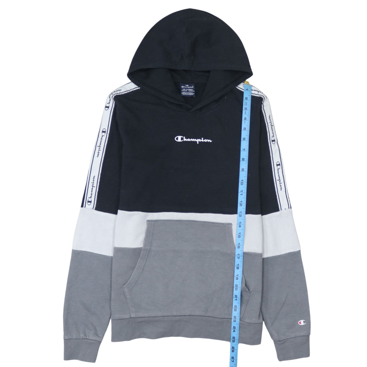 Champion Boys Colourblock 2XL Black Grey Pullover Hoodie Sweatshirt