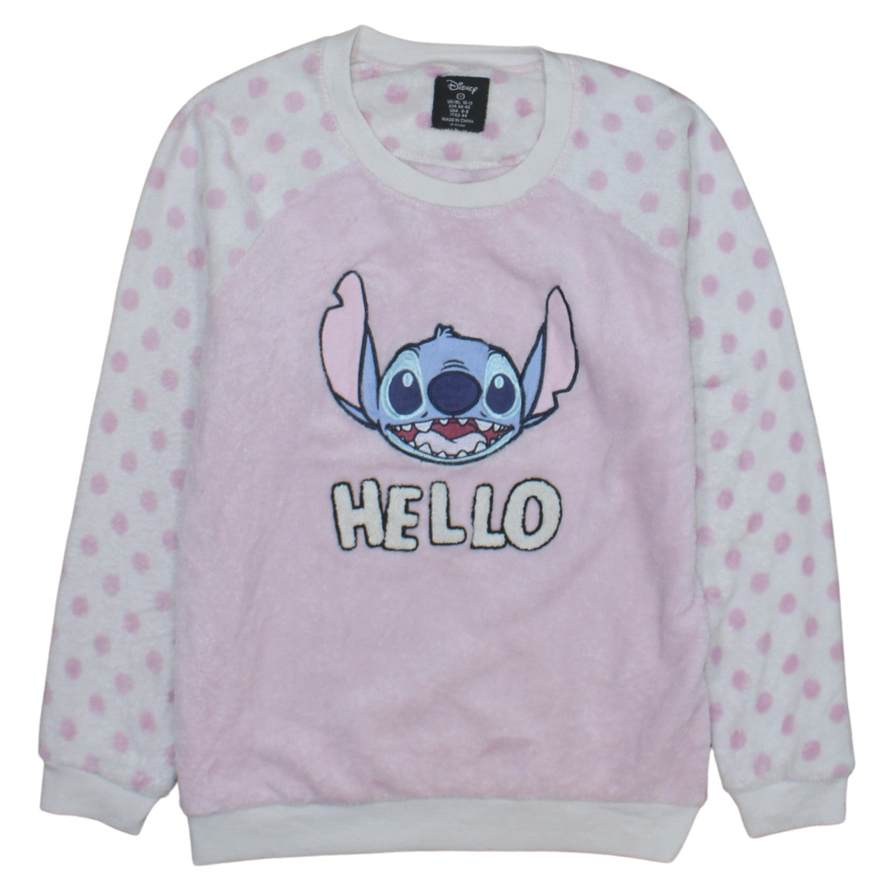 Disney Women Pink Stitch Polka Dot Fleece Nightshirt Top Size 10-12
