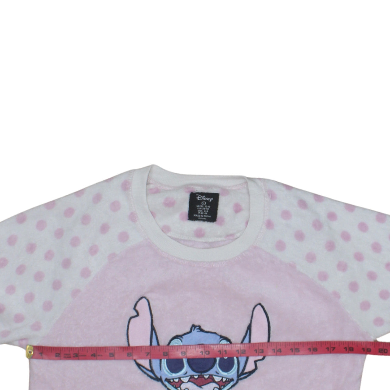 Disney Women Pink Stitch Polka Dot Fleece Nightshirt Top Size 10-12
