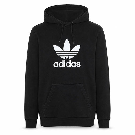 Adidas Men's Black Pullover Hoodie Medium Fleece Trefoil Logo