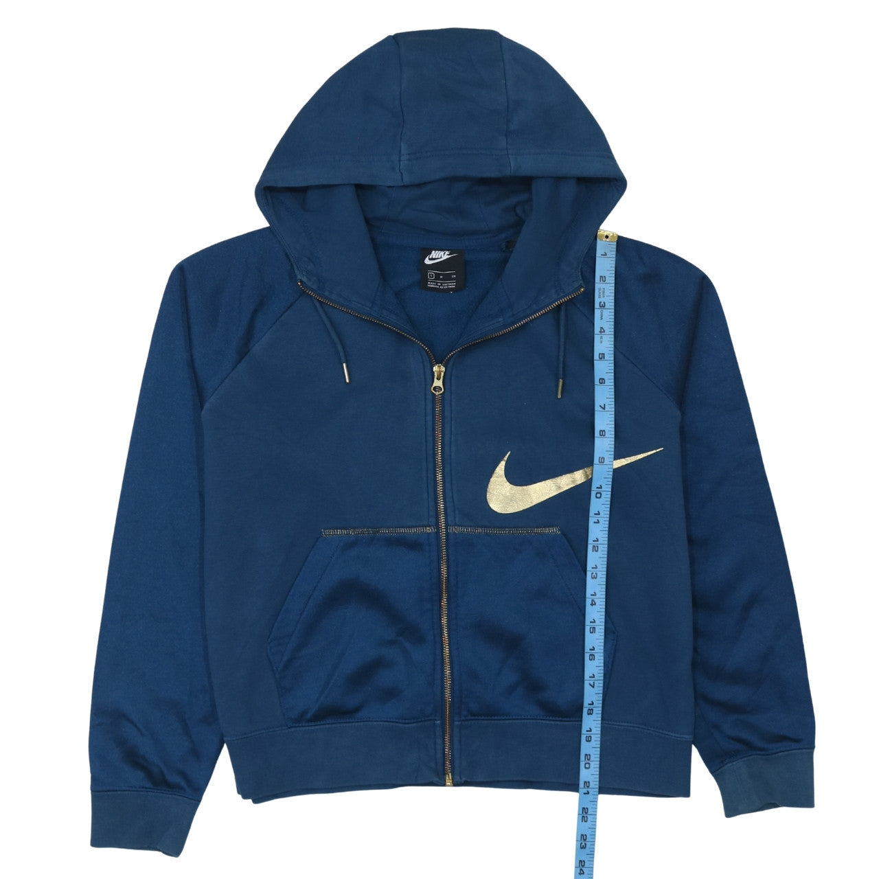 Nike Women Blue Full Zip Hoodie Small Gold Logo Sportswear
