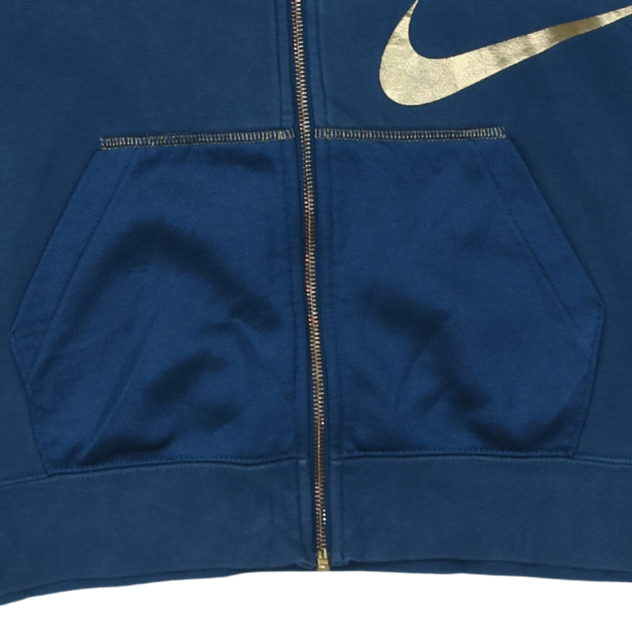 Nike Women Blue Full Zip Hoodie Small Gold Logo Sportswear