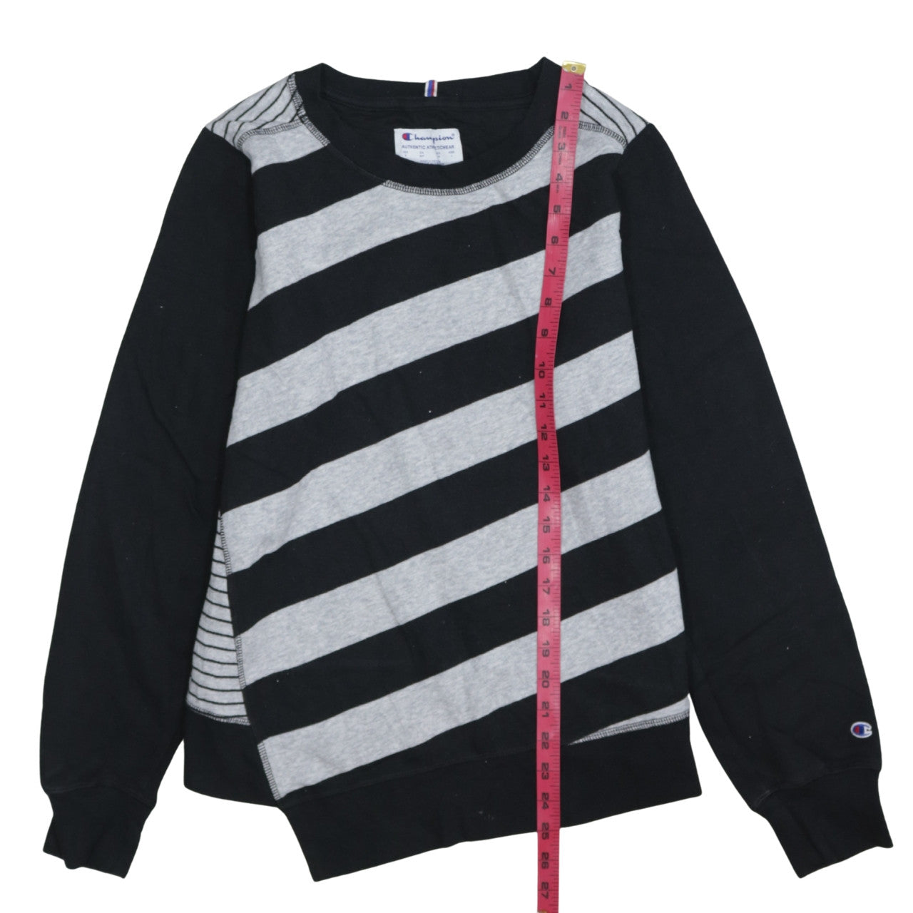Champion Womens Black Grey Striped Pullover Sweatshirt Size S