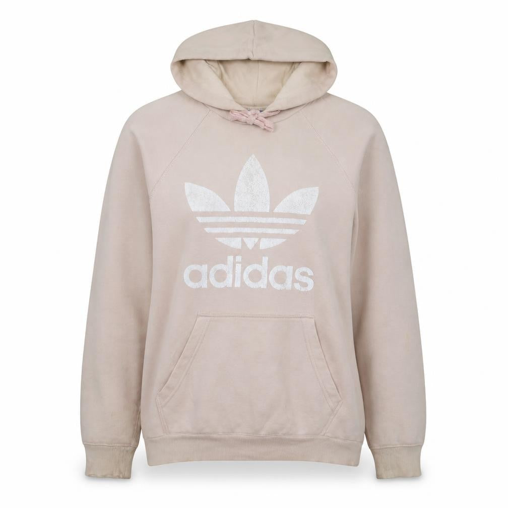 Adidas Women Beige Pullover Hoodie Medium Hooded Logo Sweatshirt