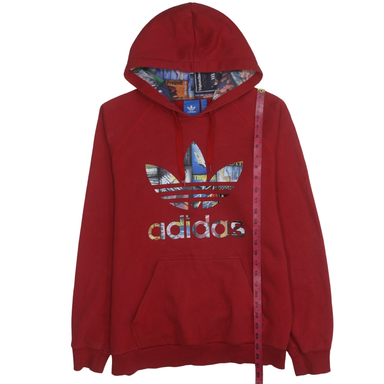 Adidas Mens Red Hoodie Pullover Large Graphic Print Logo Cotton