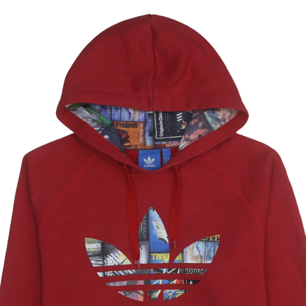 Adidas Mens Red Hoodie Pullover Large Graphic Print Logo Cotton