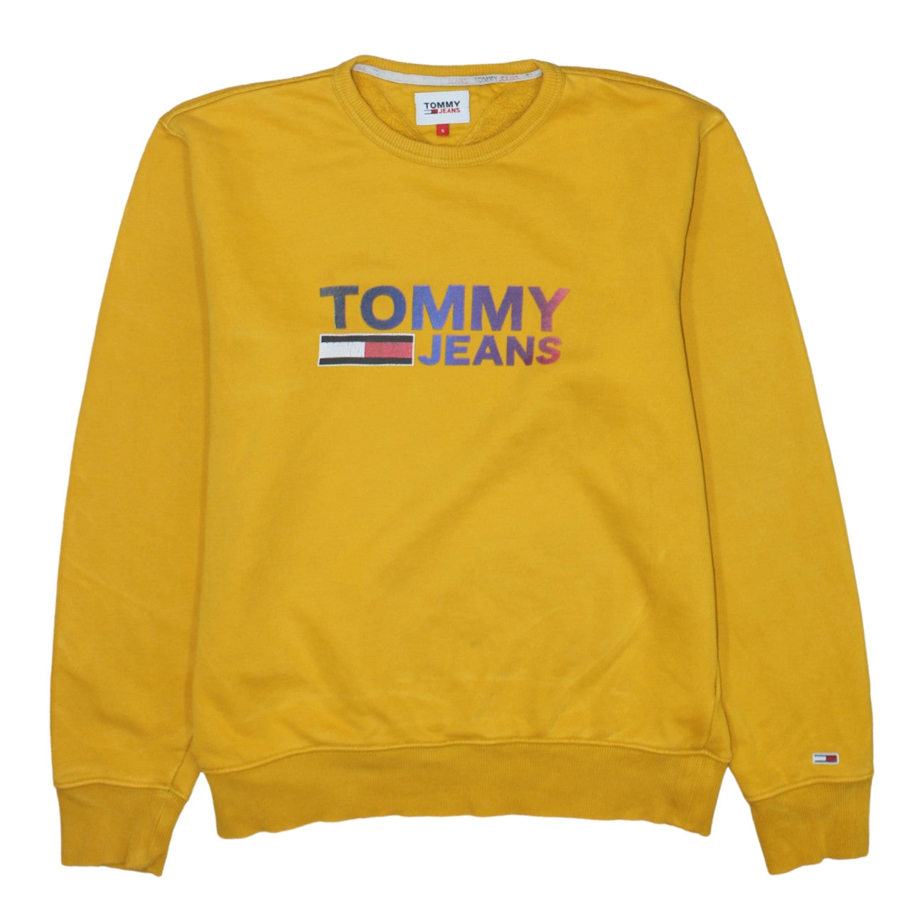 Tommy Jeans Men's Yellow Logo Crew Neck Sweatshirt Size S