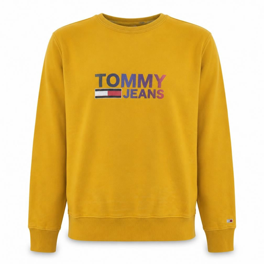Tommy Jeans Men's Yellow Logo Crew Neck Sweatshirt Size S
