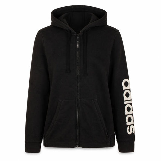 Adidas Womens Black Full Zip Hoodie Size M 12-14 Logo Sleeve