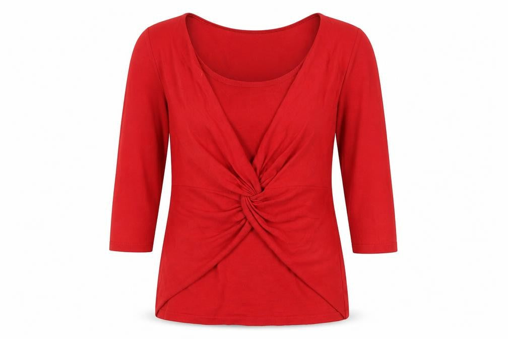 Phase Eight Women's Red Wool Blend Knot Front 3/4 Sleeve Jumper Size 10