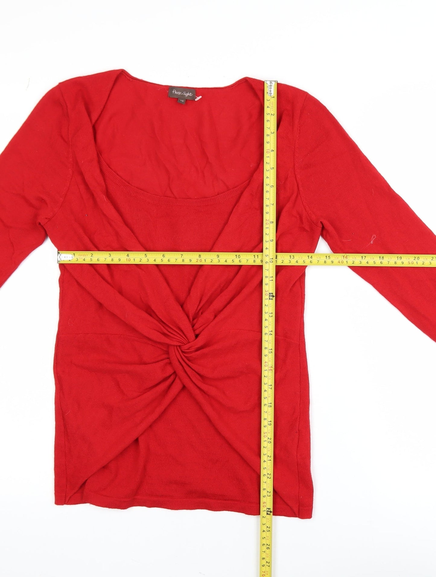 Phase Eight Women's Red Wool Blend Knot Front 3/4 Sleeve Jumper Size 10