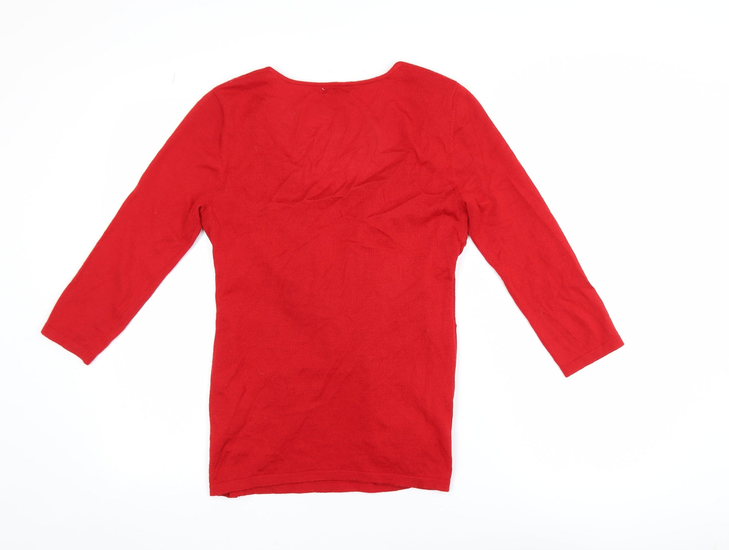 Phase Eight Women's Red Wool Blend Knot Front 3/4 Sleeve Jumper Size 10