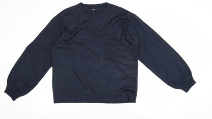 Next Women Blue Beaded Acrylic Crew Neck Pullover Jumper M