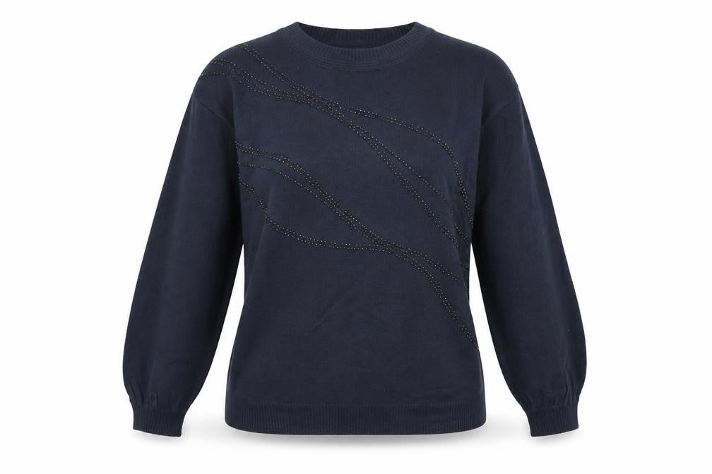 Next Women Blue Beaded Acrylic Crew Neck Pullover Jumper M