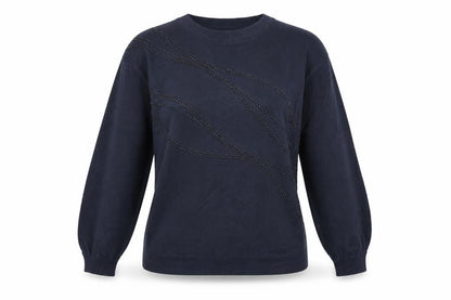 Next Women Blue Beaded Acrylic Crew Neck Pullover Jumper M