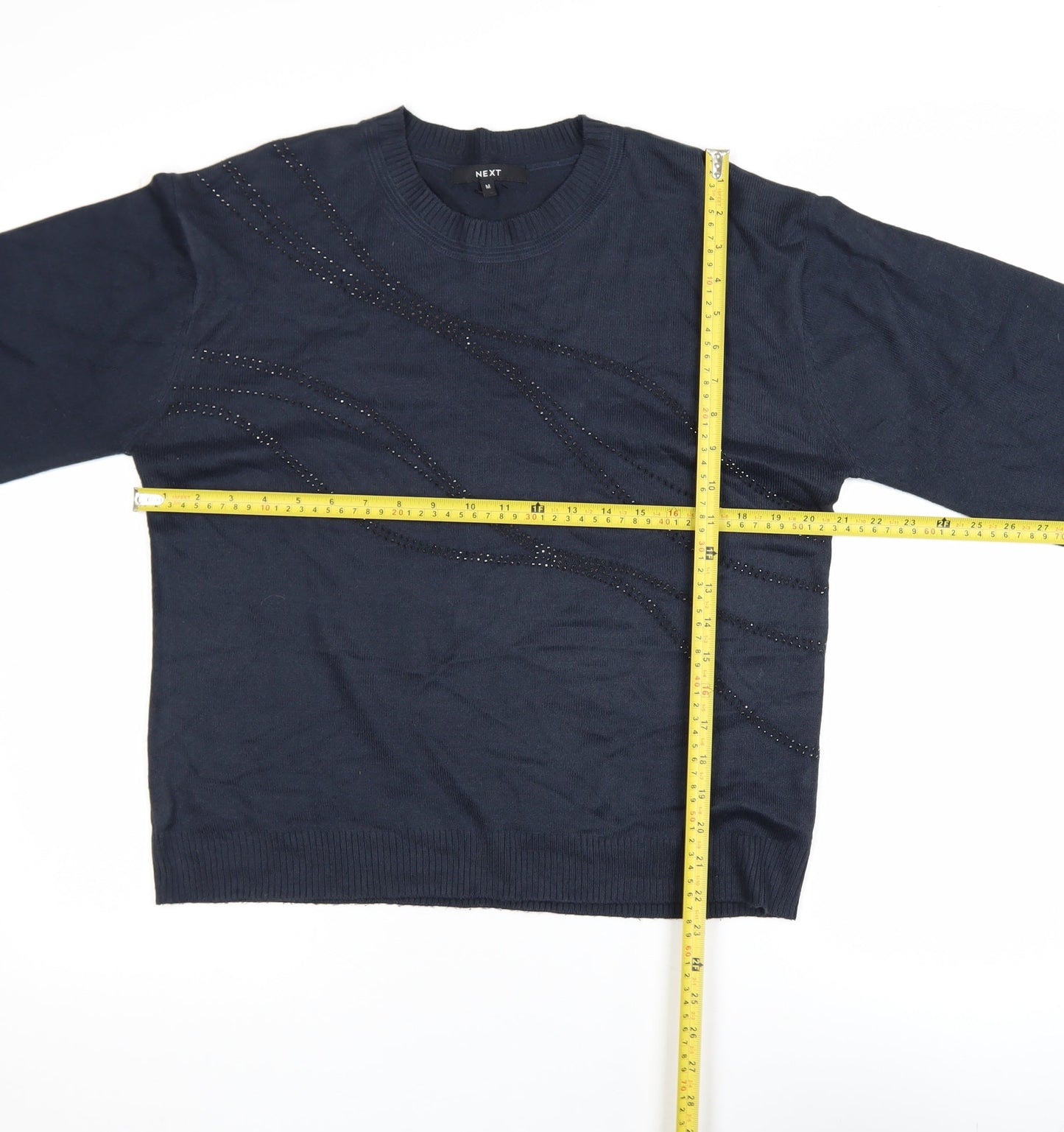 Next Women Blue Beaded Acrylic Crew Neck Pullover Jumper M