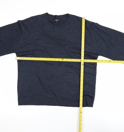 Next Women Blue Beaded Acrylic Crew Neck Pullover Jumper M