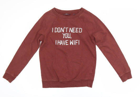 Next Womens Brown Cotton Pullover Sweatshirt UK 6 Graphic Print Casual
