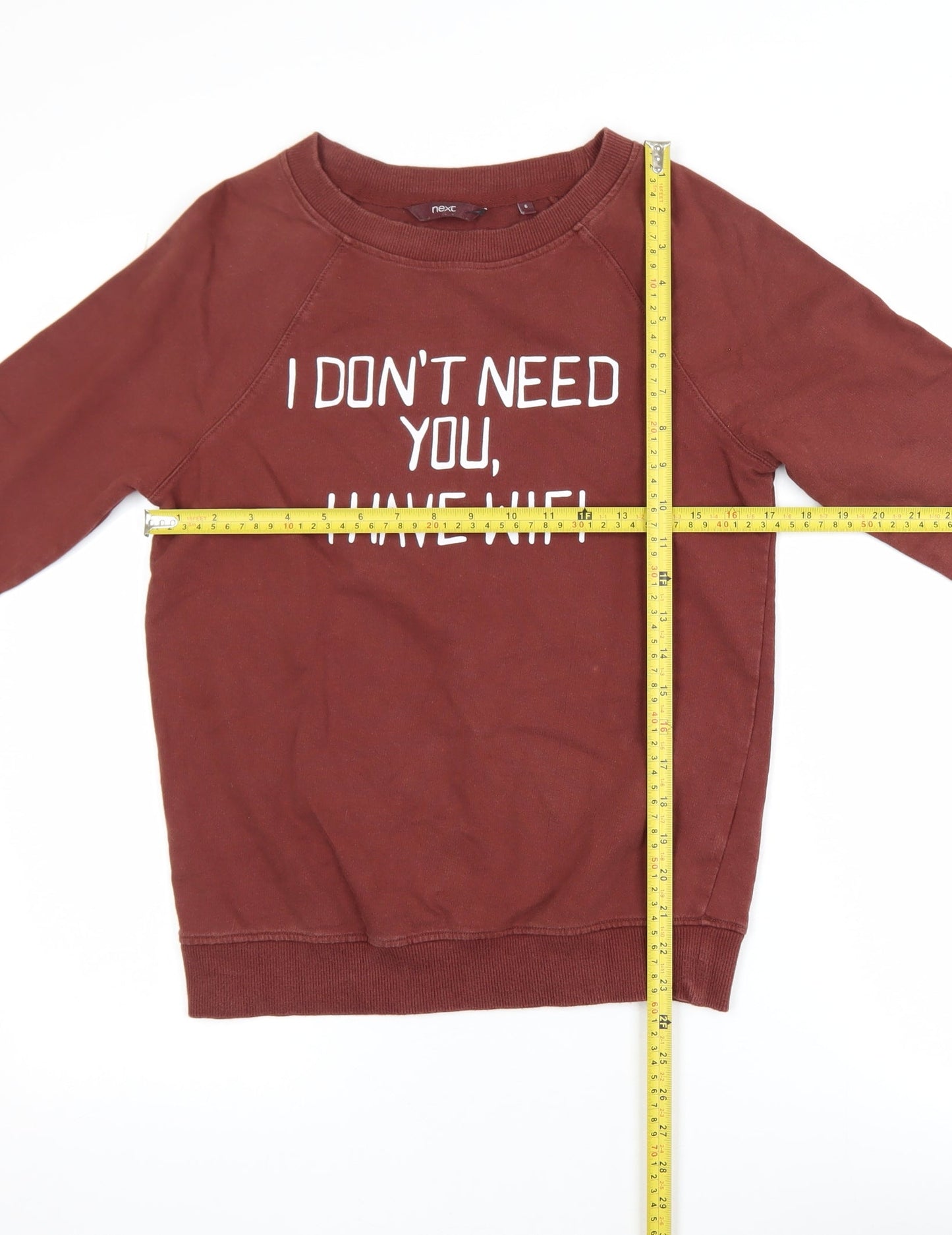 Next Womens Brown Cotton Pullover Sweatshirt UK 6 Graphic Print Casual