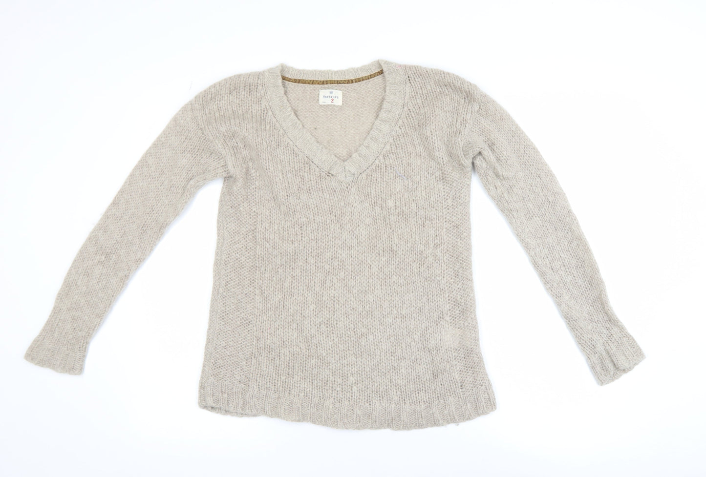 Hartford Women Beige Mohair Wool V-Neck Long Sleeve Pullover Jumper Size 10