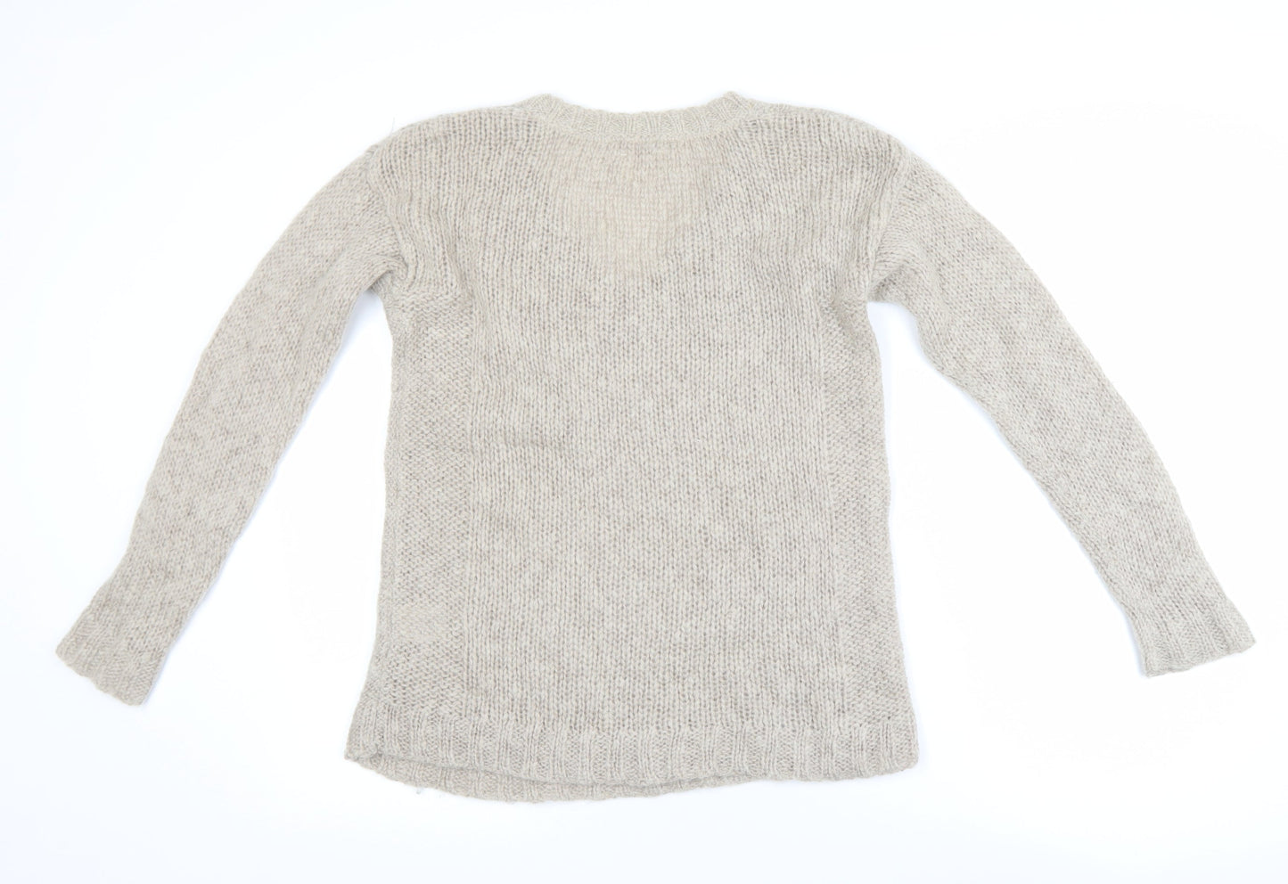 Hartford Women Beige Mohair Wool V-Neck Long Sleeve Pullover Jumper Size 10