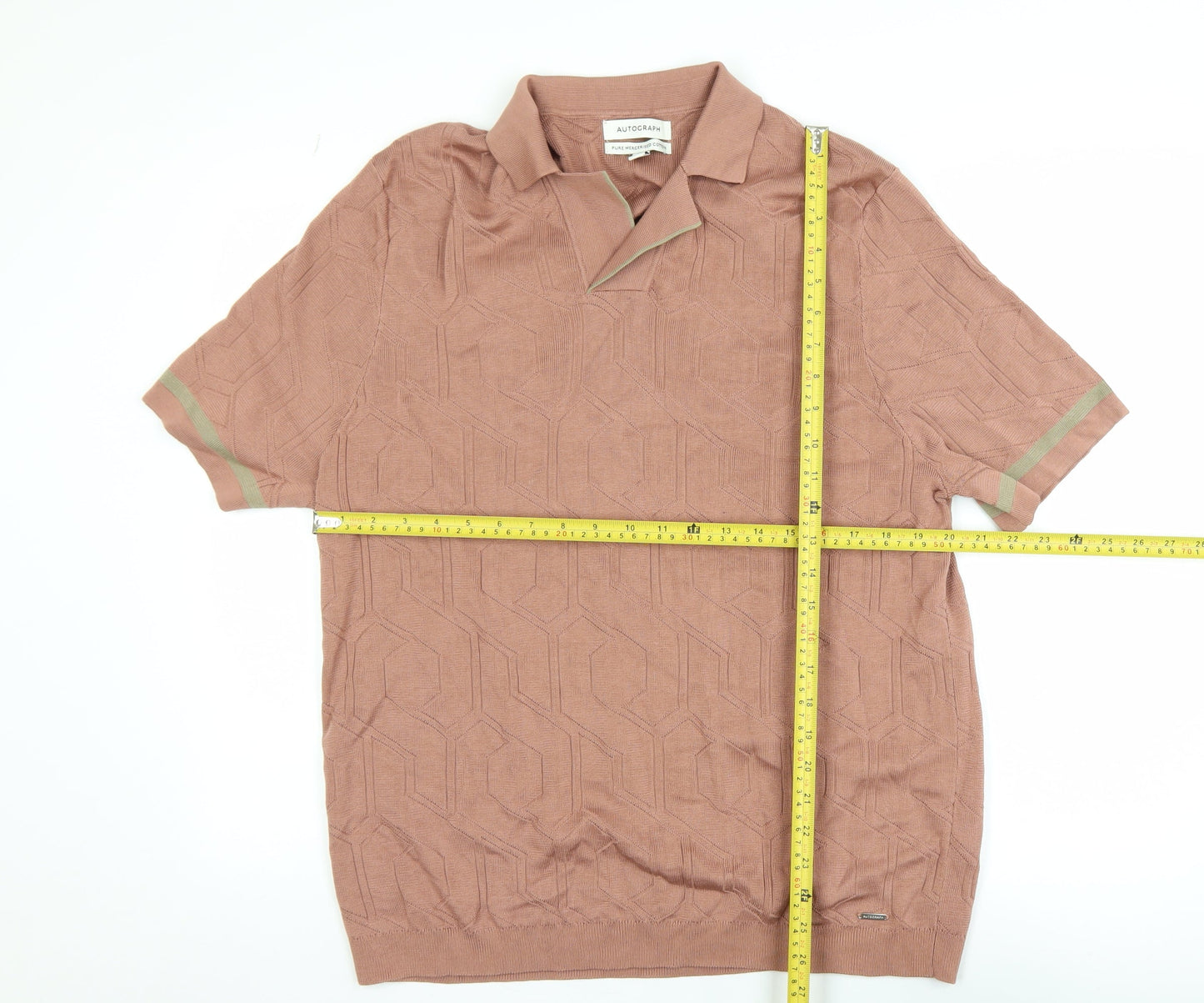 Marks and Spencer Autograph Men's Brown 2XL Cotton Geometric Polo