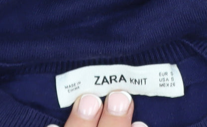 Zara Women Blue Knit Pullover Jumper Size 8 Crew Neck